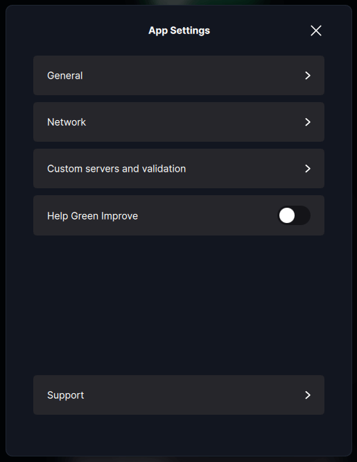 Blockstream Green App Settings