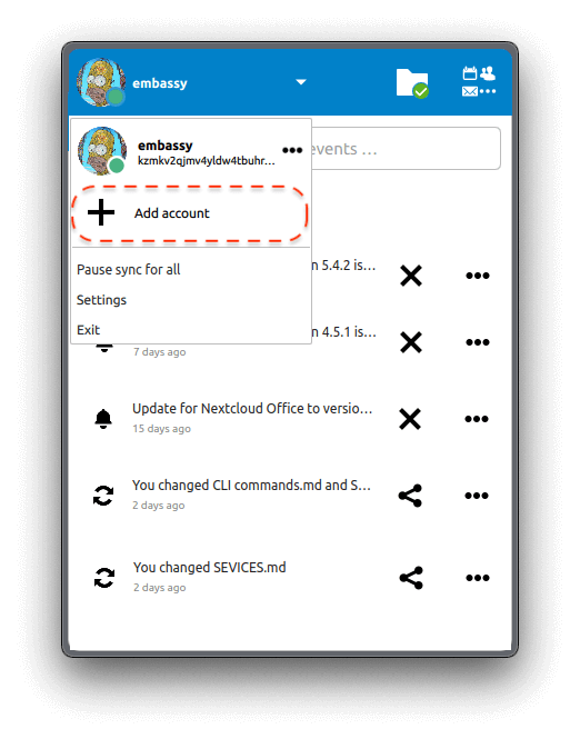 nextcloud add account