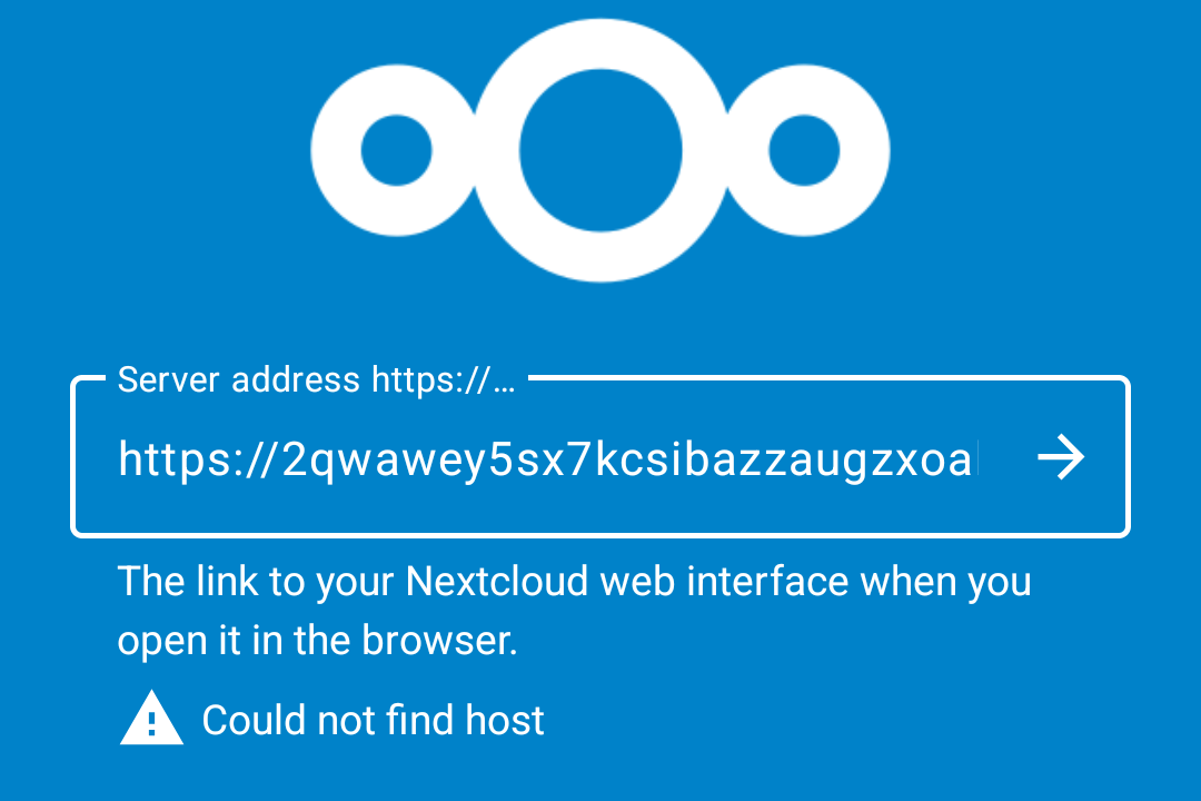 Nextcloud mobile app error Could not find host