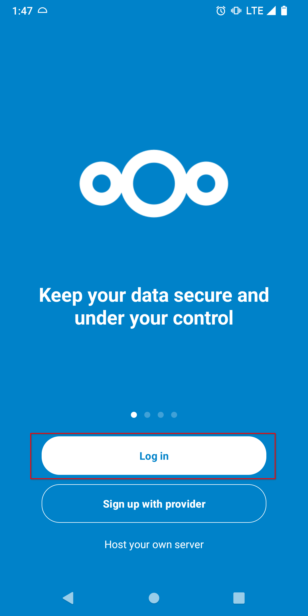 Nextcloud mobile app Log in