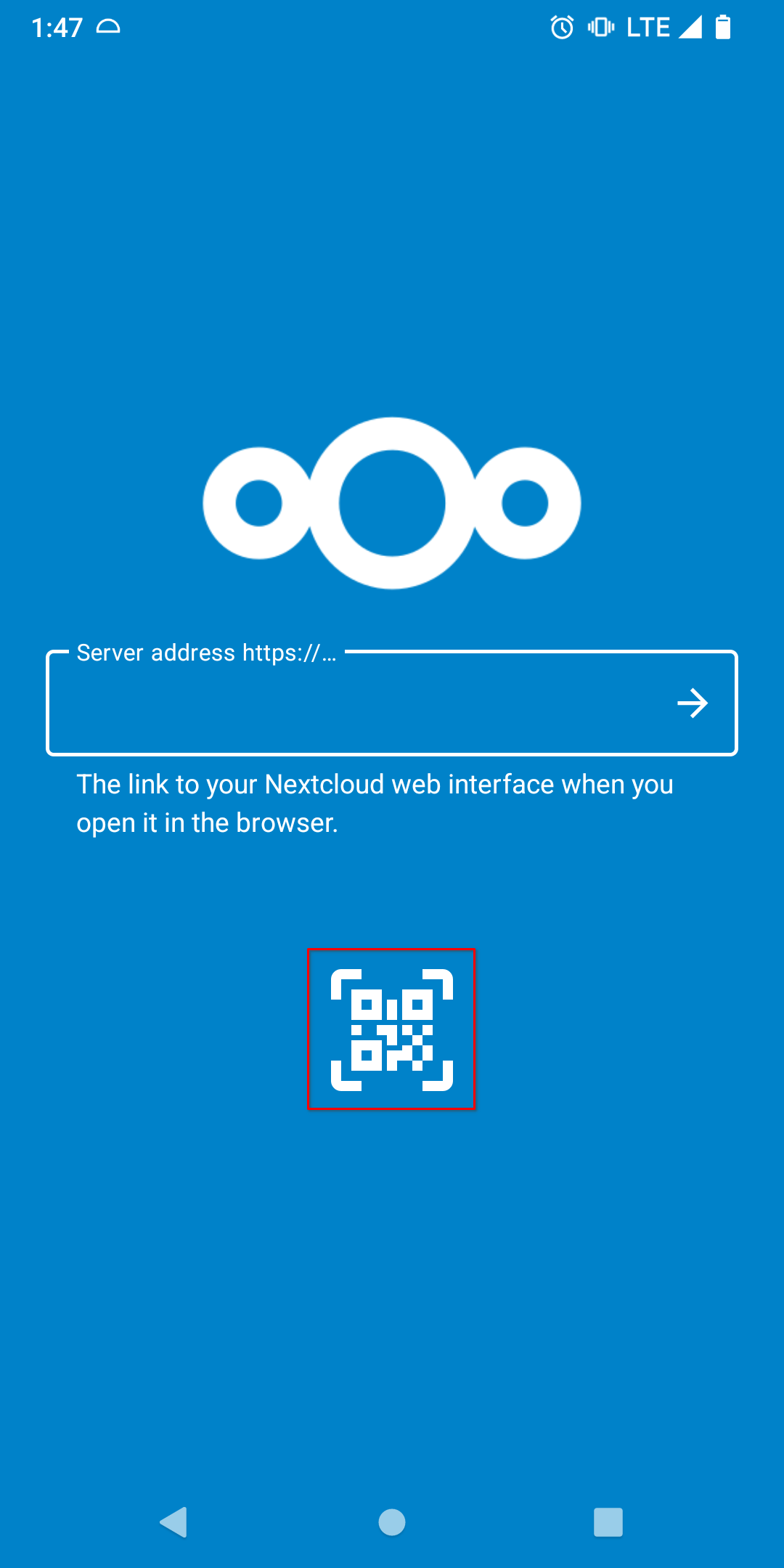 Nextcloud mobile app QR Code button