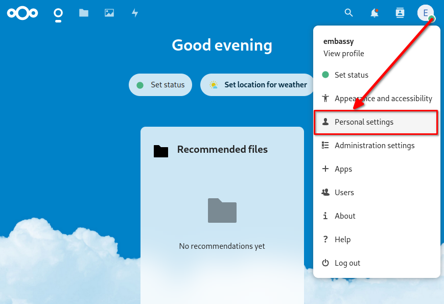 Nextcloud: > Personal Settings