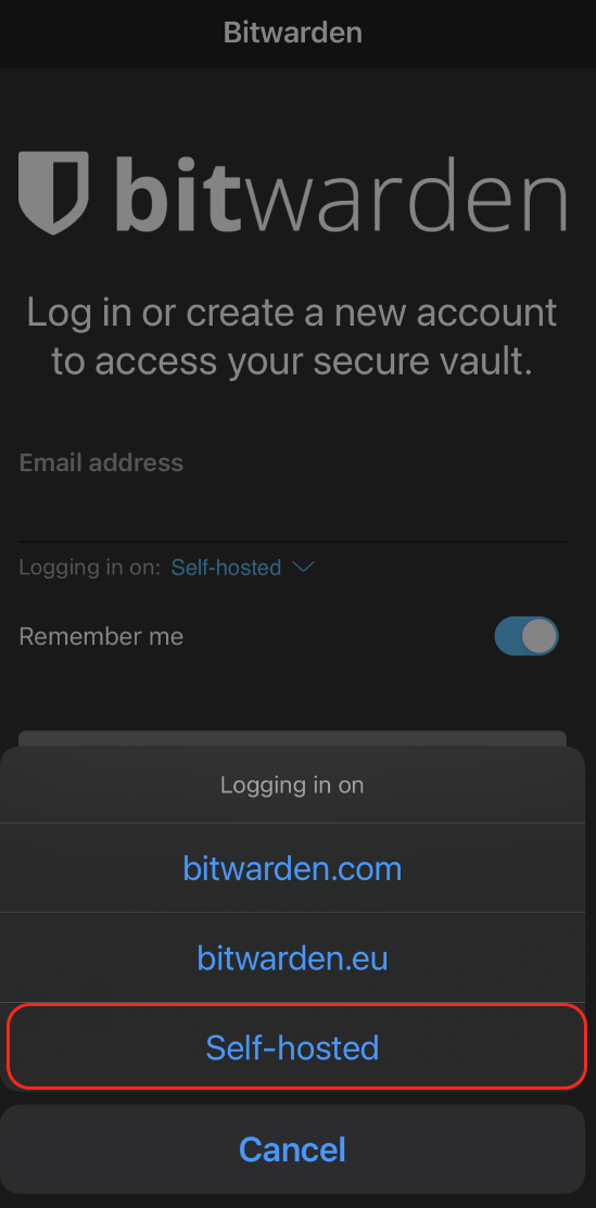 vaultwarden-iOS-log-in-screen